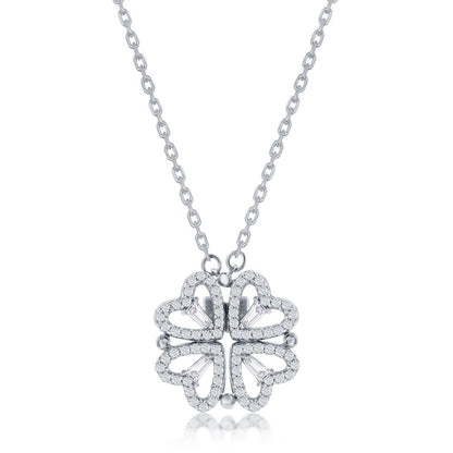 Sterling Silver Heart Shaped CZ Flower Necklace