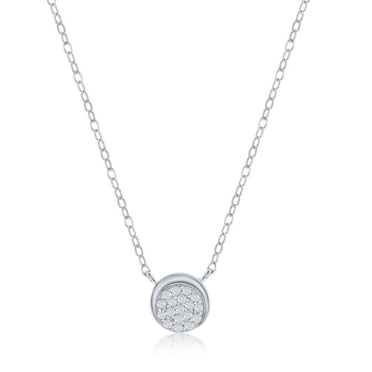 Sterling Silver Round CZ Half Moon Necklace