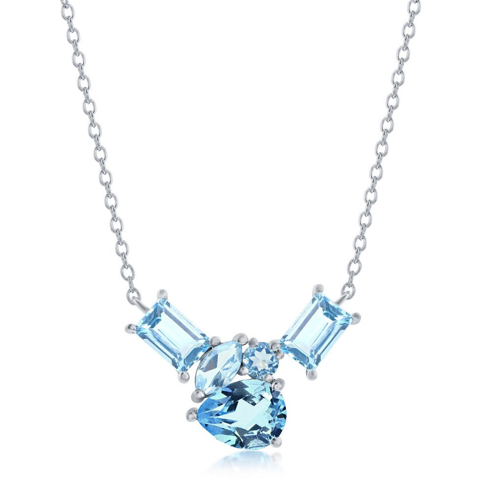 Sterling Silver Multi-Shaped Swiss Blue & Blue Topaz Necklace