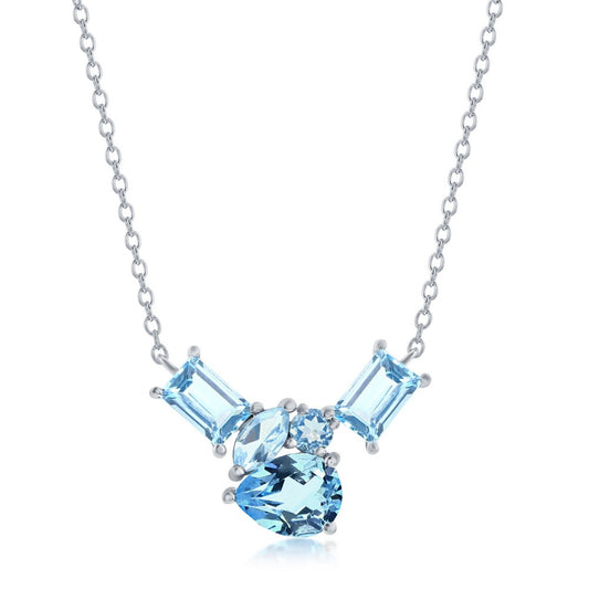 Sterling Silver Multi-Shaped Swiss Blue & Blue Topaz Necklace