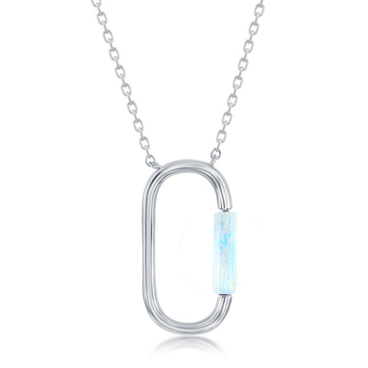 Sterling Silver Oval Necklace - White Opal