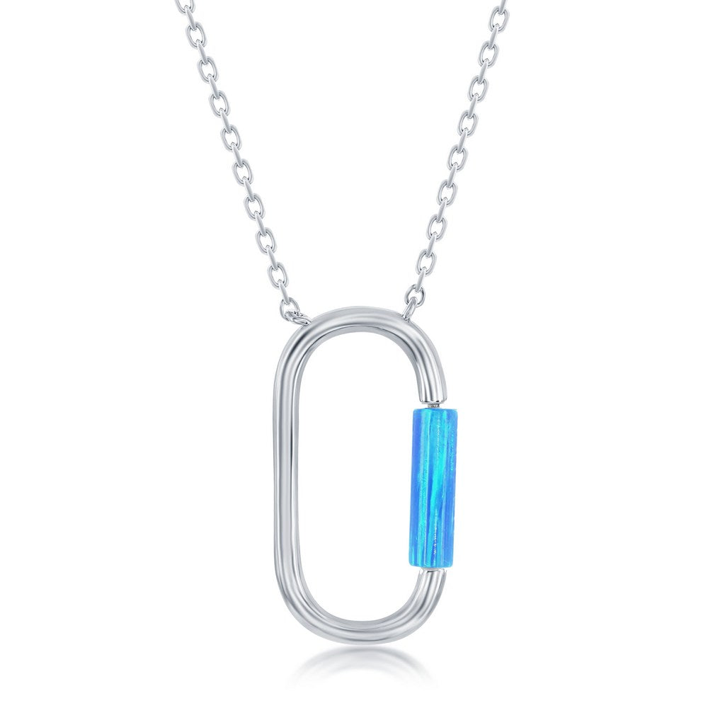 Sterling Silver Oval Necklace - Blue Opal