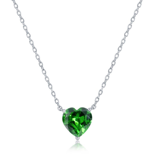 Sterling Silver 8MM Emerald "May" Heart Perciosa Crystal Necklace