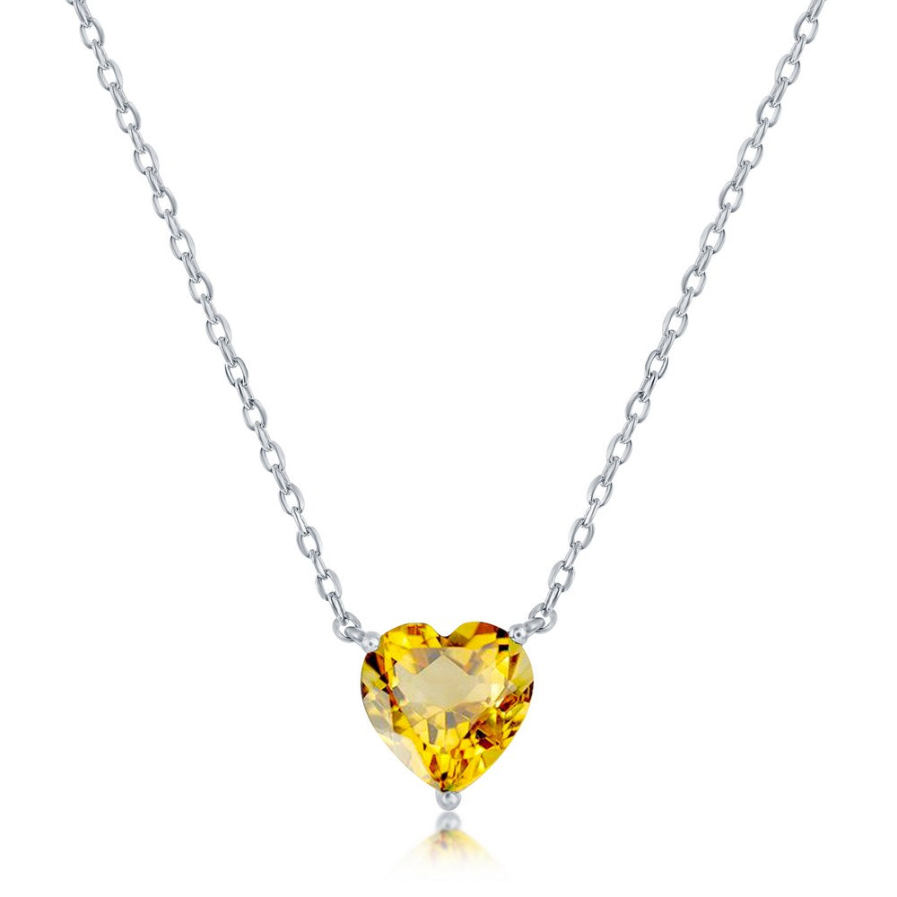 Sterling Silver 8MM Citrine "November" Heart Perciosa Crystal Necklace