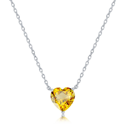 Sterling Silver 8MM Citrine "November" Heart Perciosa Crystal Necklace