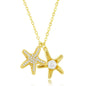 Sterling Silver Double Starfish w/ FWP and CZ Necklace - Gold Plated