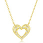 Sterling Silver Flush Set CZ Heart Neckalce - Gold Plated