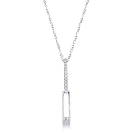 Sterling Silver Asymmetric Paperclip CZ Necklace