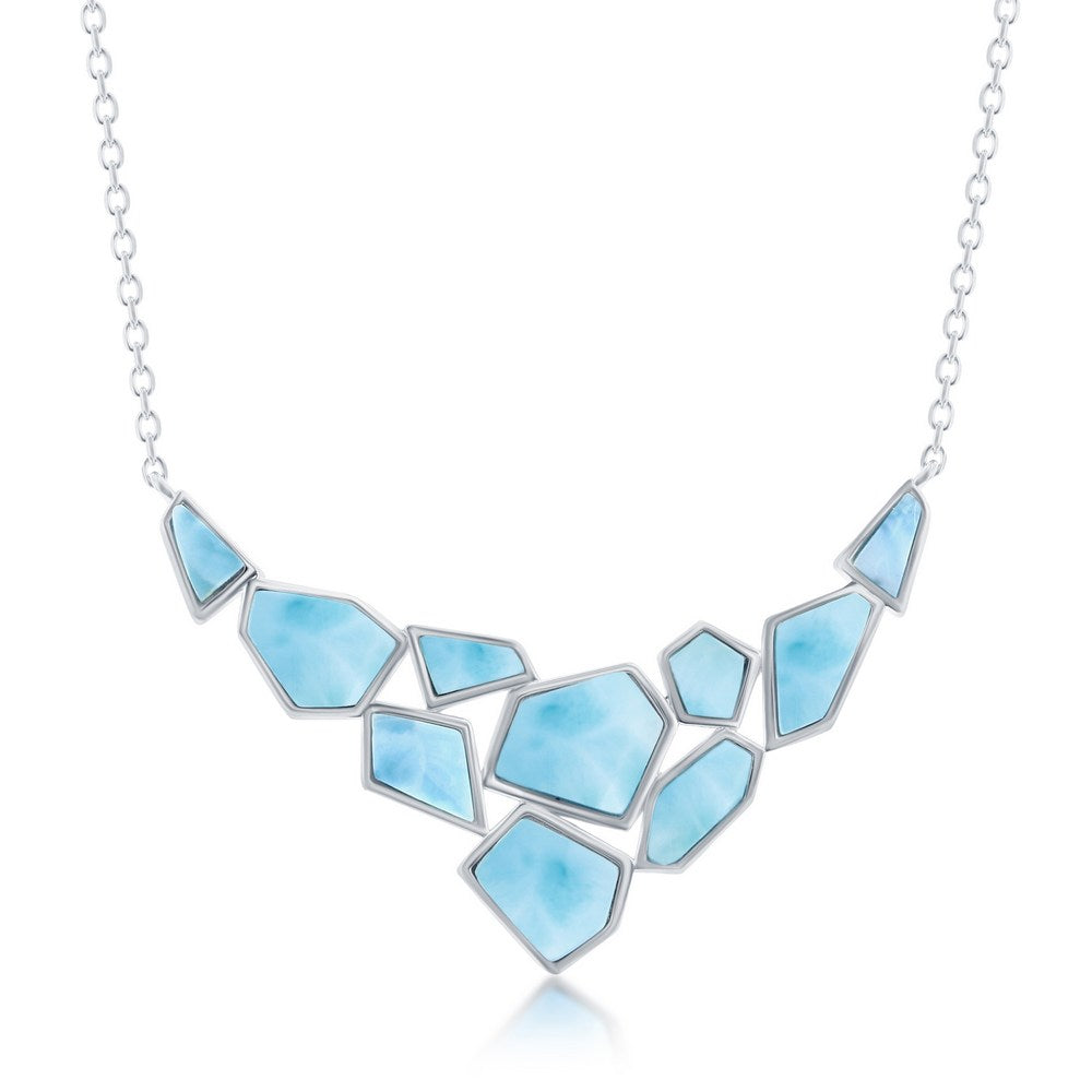 Sterling Silver Large Hexagon & Small Multi-Shaped Larimar Necklace