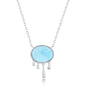 Sterling Silver Oval Larimar, Dripping Design Necklace