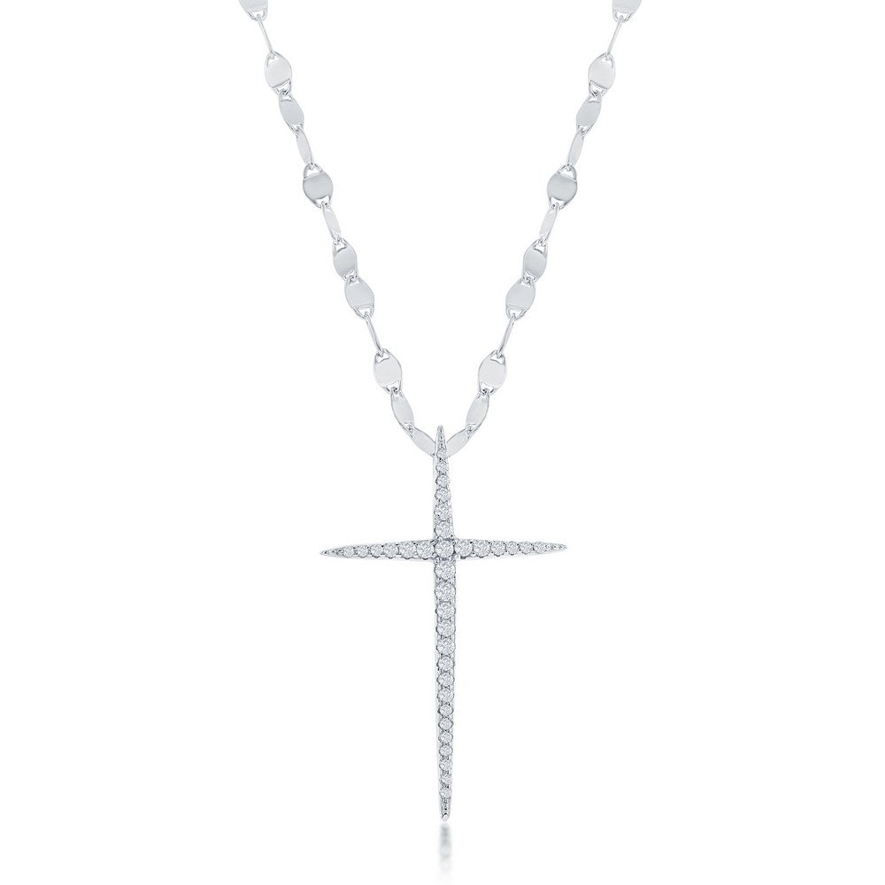 Sterling Silver CZ Cross Mirror Chain Necklace