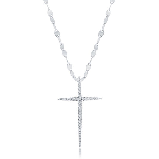 Sterling Silver CZ Cross Mirror Chain Necklace