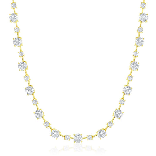 Sterling Silver 3 & 5mm Round CZ 4-Prong Necklace - Gold Plated