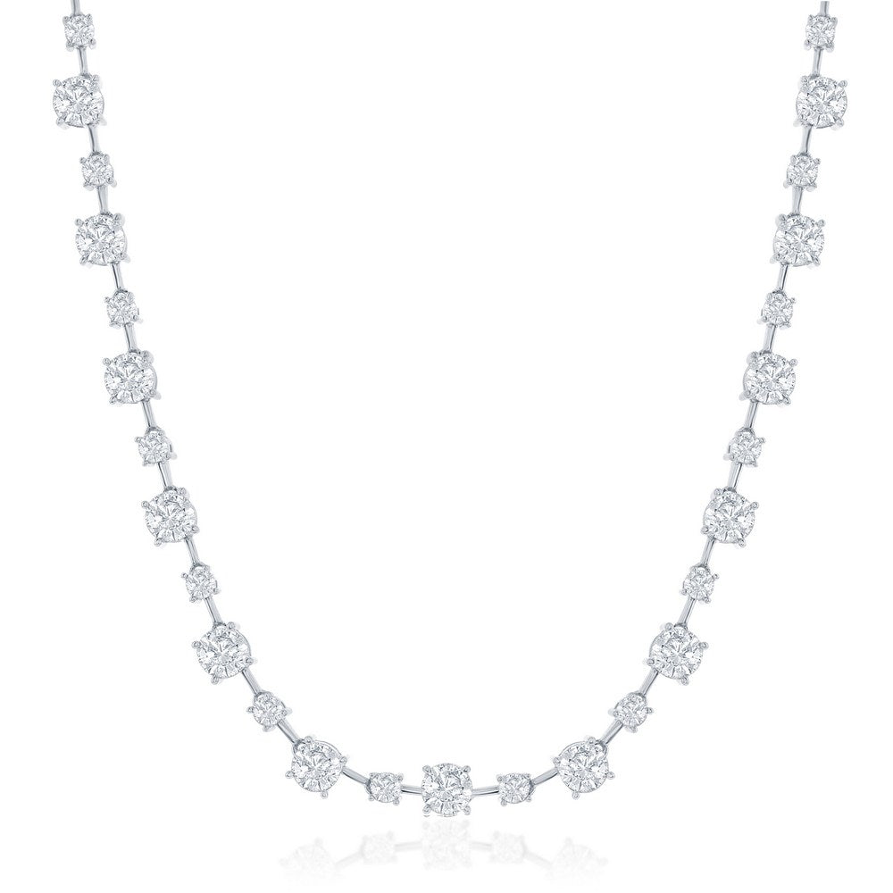 Sterling Silver 3mm & 5mm Round CZ 4-Prong Necklace