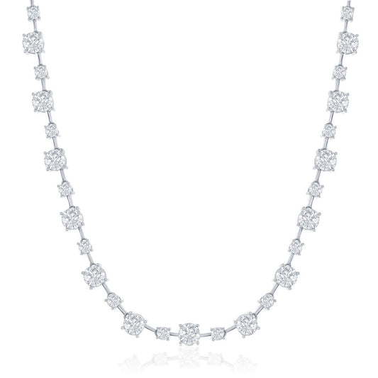 Sterling Silver 3mm & 5mm Round CZ 4-Prong Necklace