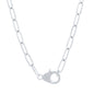 Sterling Silver CZ Lobster Claw Closure Paperclip Necklace