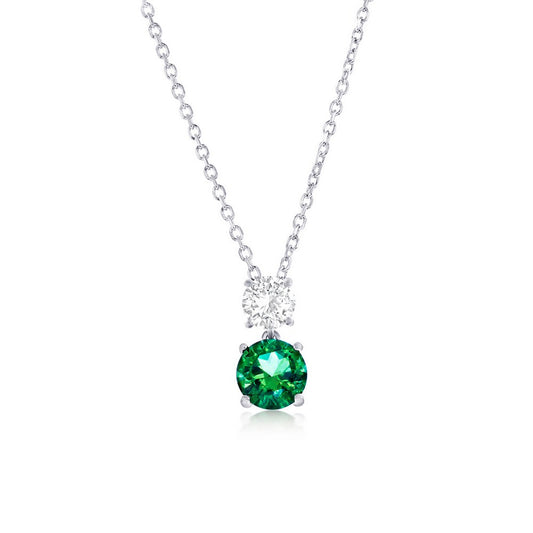 Sterling Silver Double Round CZ Necklace - Emerald CZ