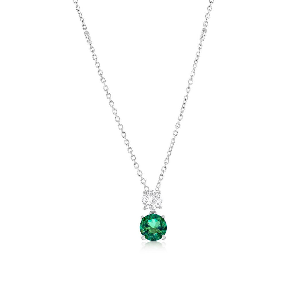 Sterling Silver Double Round CZ Necklace - Emerald CZ