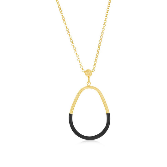 Sterling Silver, Black Enamel Pear-Shaped Necklace - Gold Plated