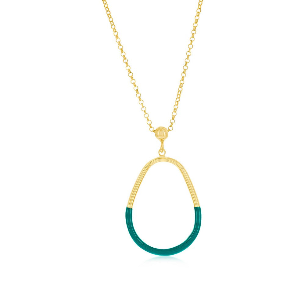 Sterling Silver, Petrolio Enamel Pear-Shaped Necklace - Gold Plated