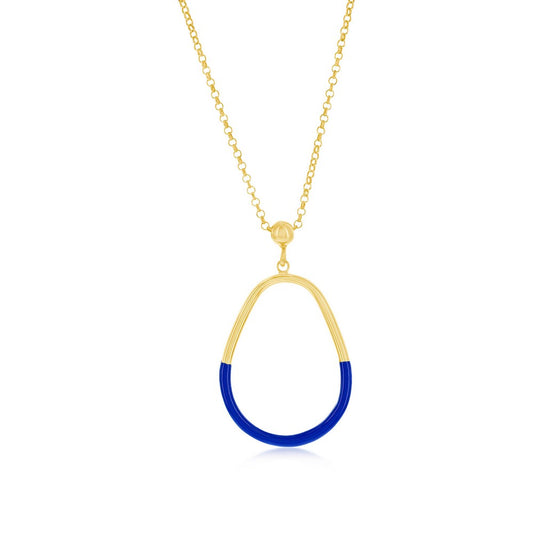 Sterling Silver, Midnight Enamel Pear-Shaped Necklace - Gold Plated