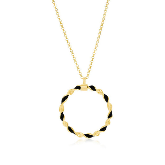 Sterling Silver, Black Enamel Twisted Necklace - Gold Plated