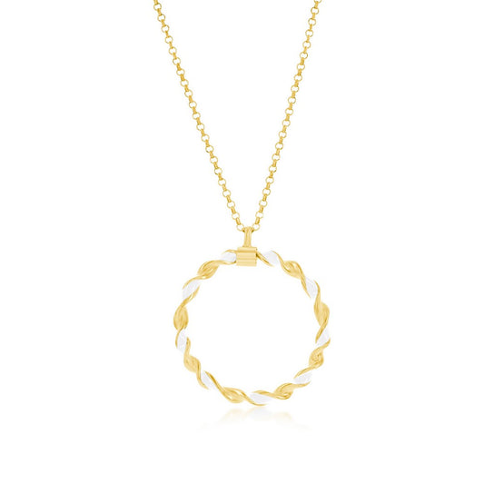 Sterling Silver, White Enamel Twisted Necklace - Gold Plated