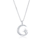 Sterling Silver Crescent Moon & North Star CZ Necklace
