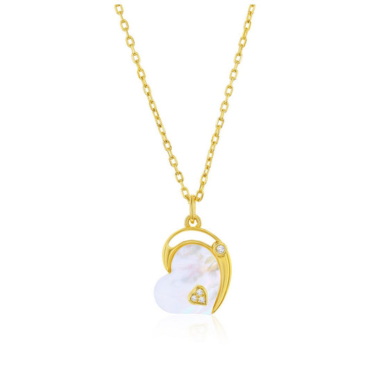 Sterling Silver MOP & CZ Heart Necklace - Gold Plated