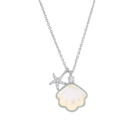Sterling Silver MOP Seashell & CZ Starfish Necklace