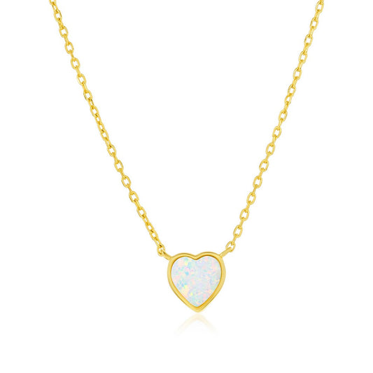 Sterling Silver, MOP Heart Necklace - Gold Plated