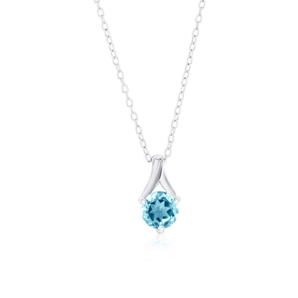 Sterling Silver 6mm Round Stone Necklace - Created Aquamarine