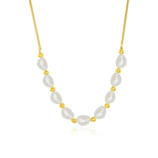 Sterling Silver, FWP & Bead Necklace - Gold Plated