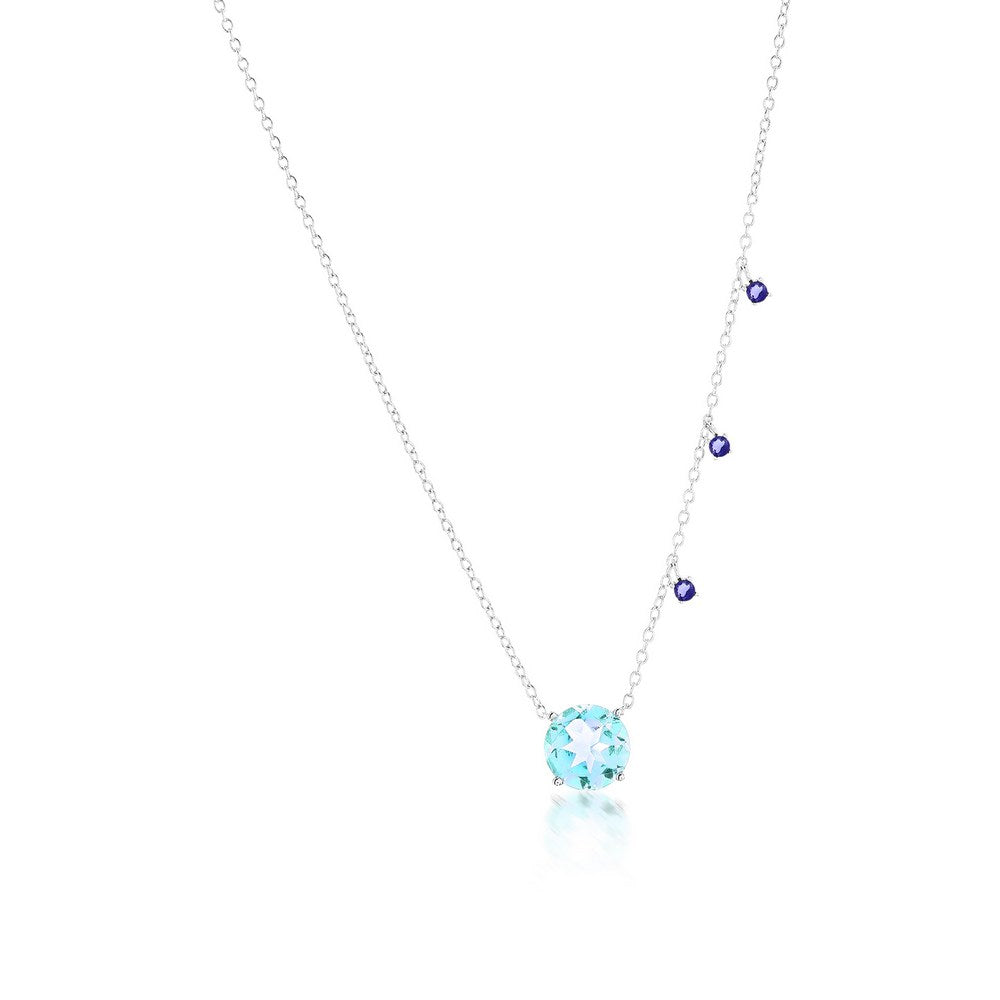 Sterling Silver, 8MM Round Sky Blue Topaz & Small Iolite Necklace