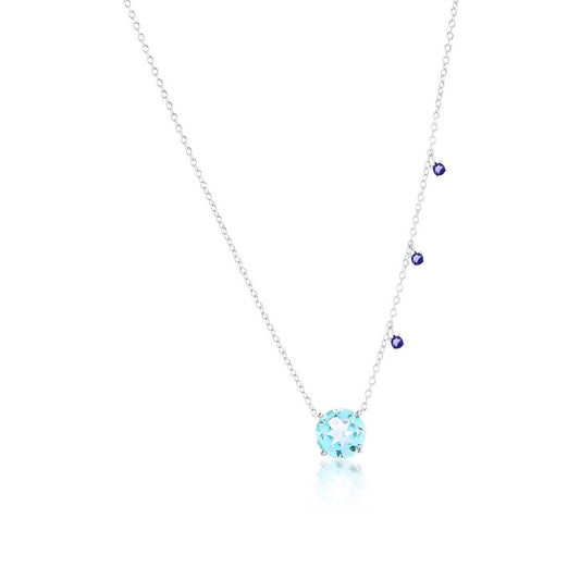 Sterling Silver, 8MM Round Sky Blue Topaz & Small Iolite Necklace