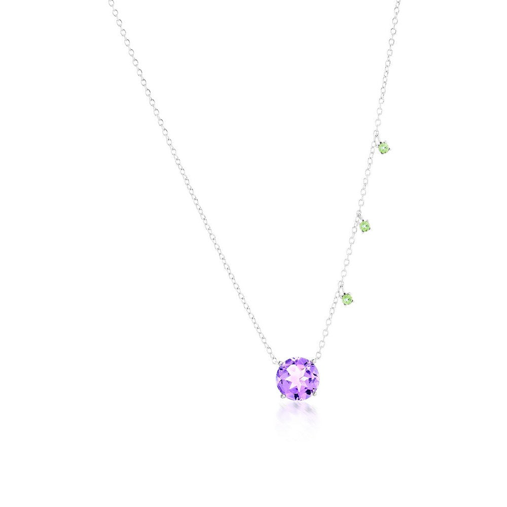 Sterling Silver, 8MM Amethyst & Small Peridot Necklace