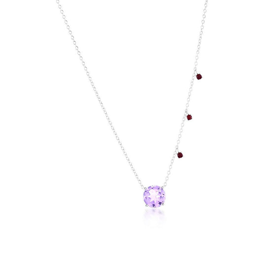 Sterling Silver, 8MM Pink Amethyst & Small Garnet Necklace