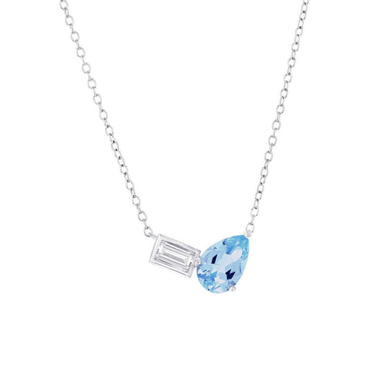 Sterling Silver Pearshaped Sky Blue Topaz & Emerald-Cut White Topaz Necklace