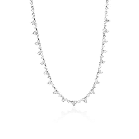 Sterling Silver Triple Cluster CZ Tennis Necklace