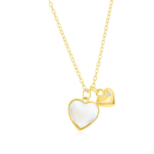 Sterling Silver MOP & Heart CZ Necklace - Gold Plated