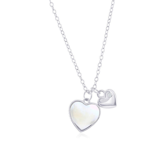 Sterling Silver MOP & Heart CZ Necklace
