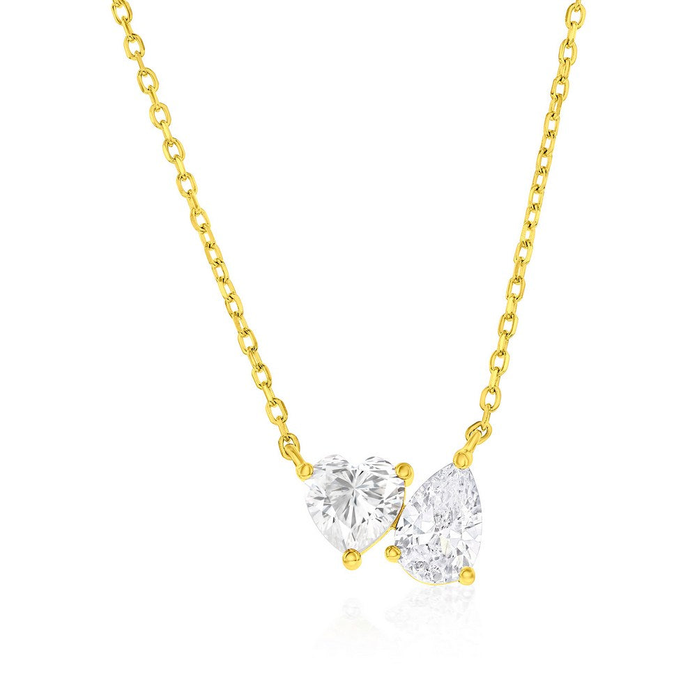 Sterling Silver Heart & Pearshaped CZ Necklace - Gold Plated