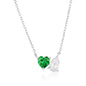 Sterling Silver Heart & Pearshaped CZ Necklace -  Emerald