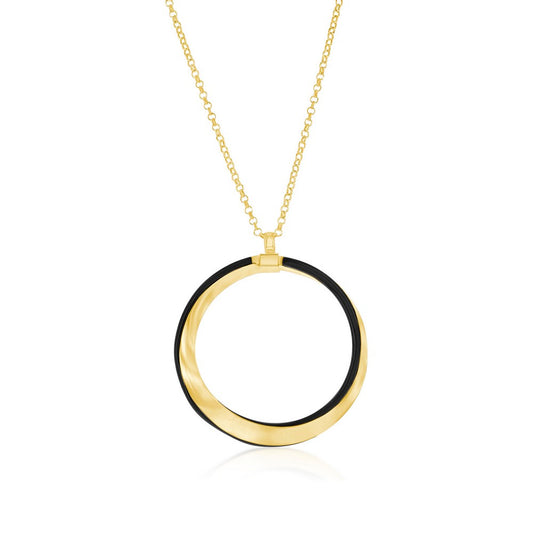 Sterling Silver, Black Enamel Twist Necklace - Gold Plated