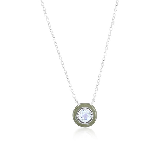 Sterling Silver Enamel & Gemstone Halo Necklace - White Topaz