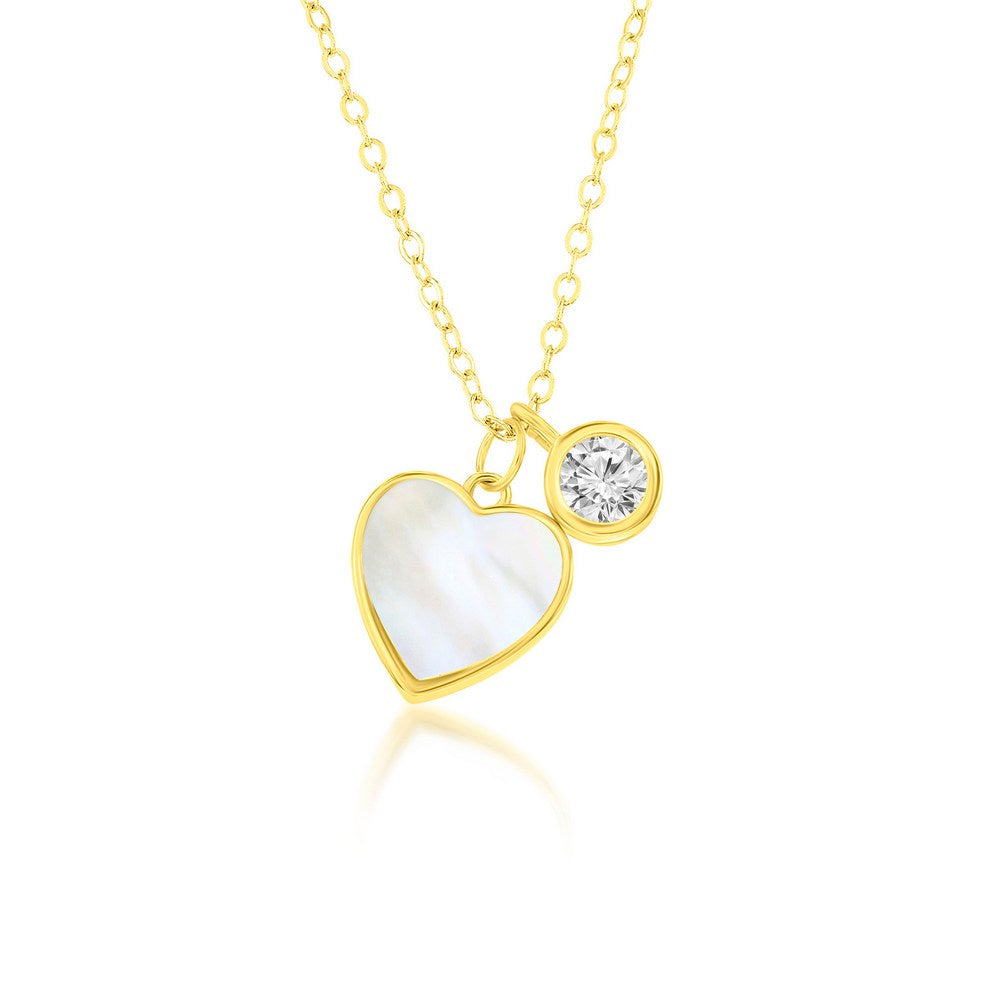 Sterling Silver MOP Heart & Bezel-Set CZ Necklace - Gold Plated