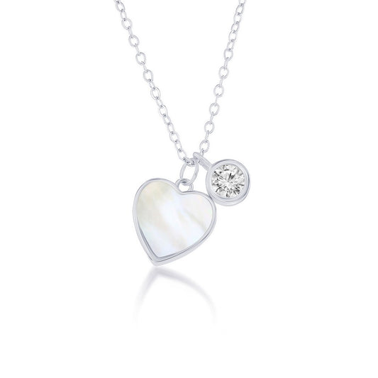 Sterling Silver MOP Heart & Bezel-Set CZ Necklace