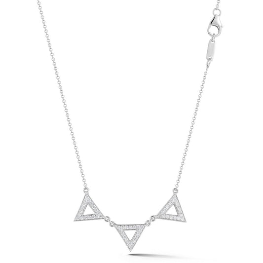 Three Open Pave Diamond Triangle Necklace