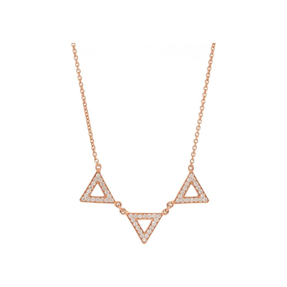 Three Open Pave Diamond Triangle Necklace