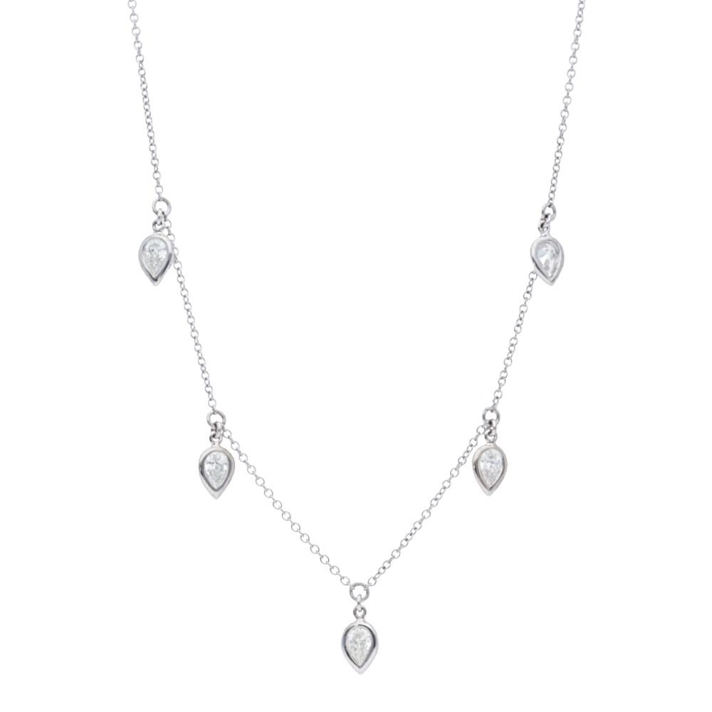 5 Pear Diamond Bezel Dangles Necklace